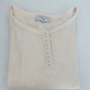 Cream Ribbed Women's Long Sleeve Shirt with Snaps